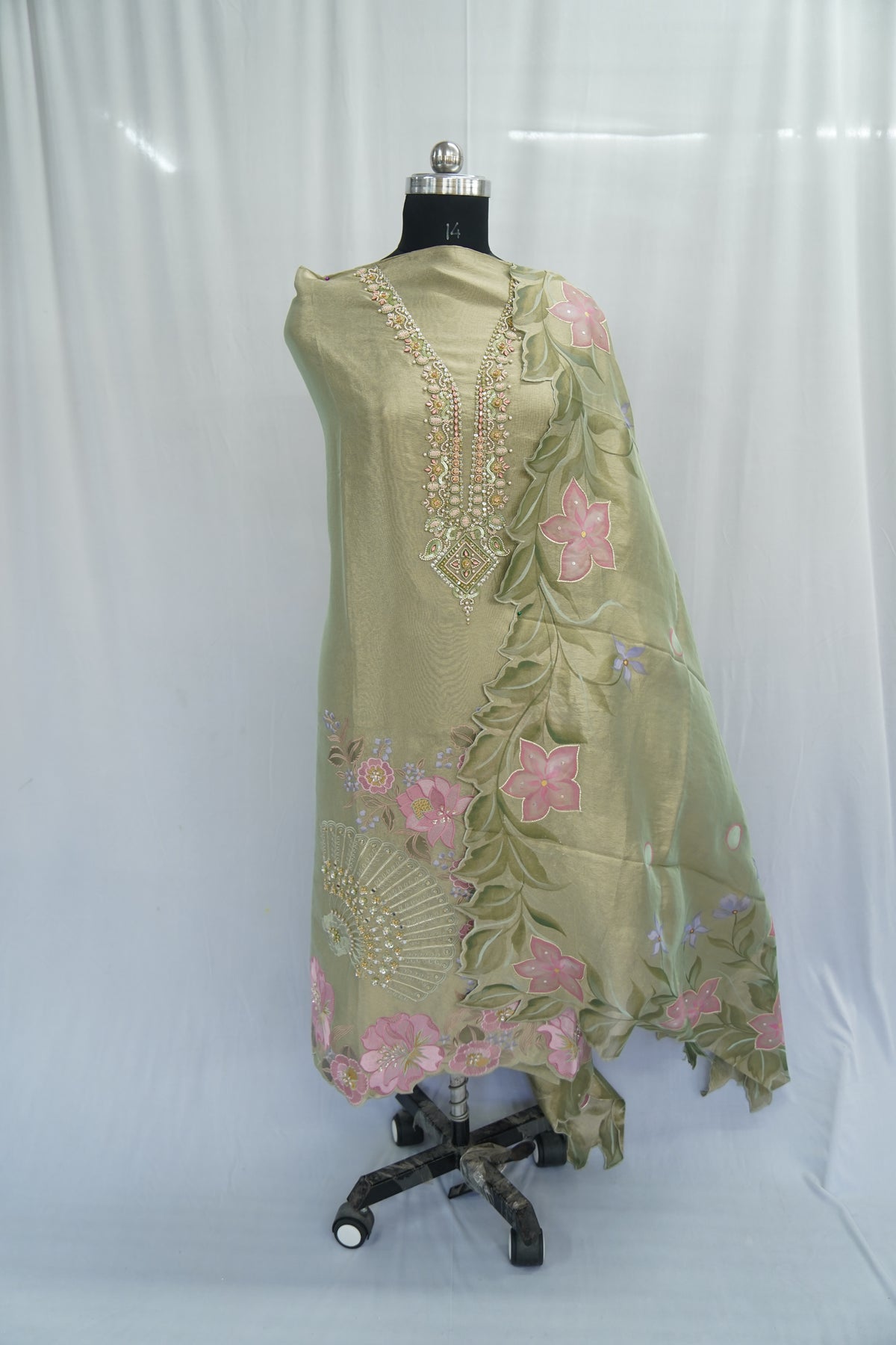 Tulfi silk top and Dupatta, Upada silk bottom, hand paint work top and dupatta cutwork