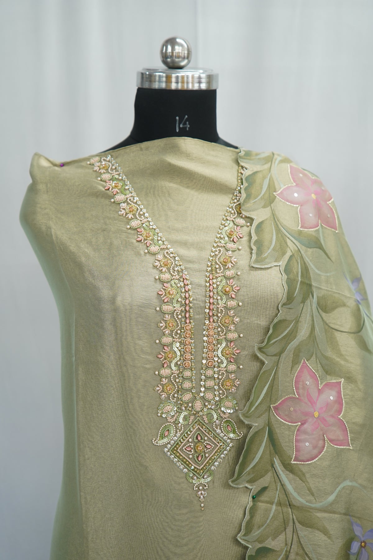 Tulfi silk top and Dupatta, Upada silk bottom, hand paint work top and dupatta cutwork