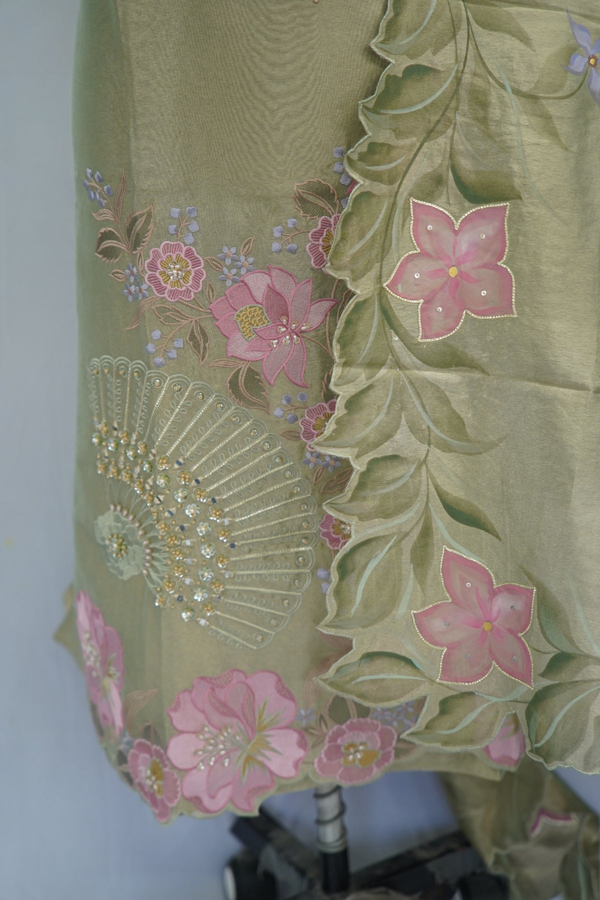 Tulfi silk top and Dupatta, Upada silk bottom, hand paint work top and dupatta cutwork