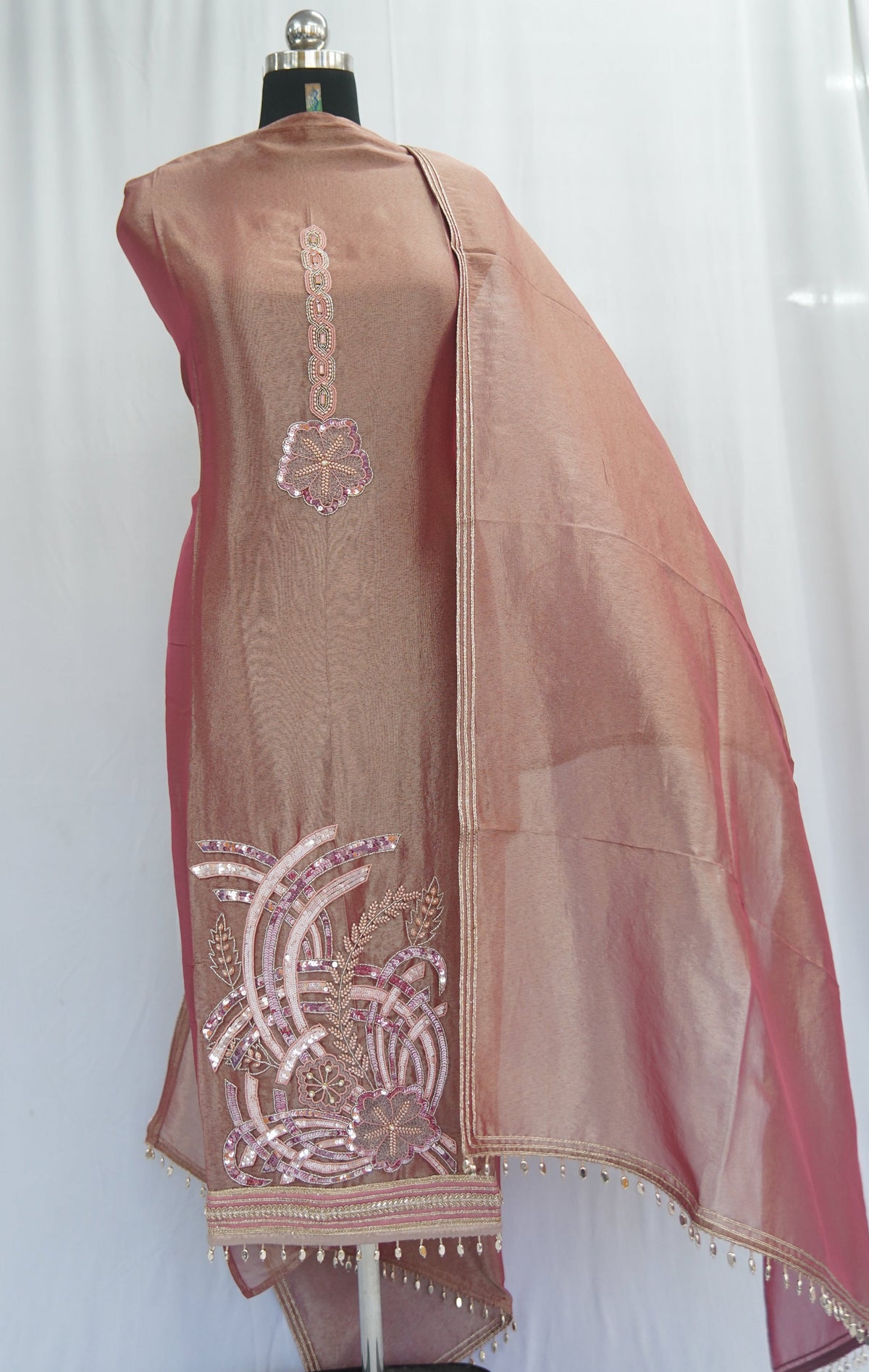 Tatwam silk top and dupatta, bottom Upada silk, hand work with lace work