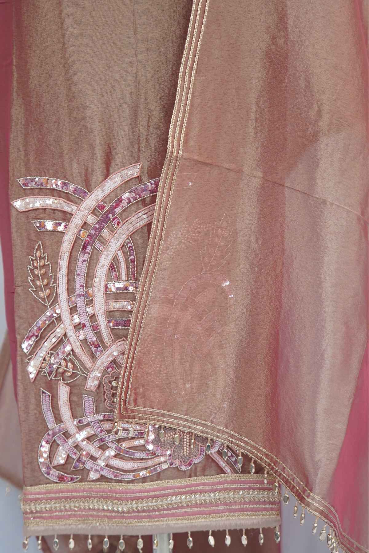 Tatwam silk top and dupatta, bottom Upada silk, hand work with lace work