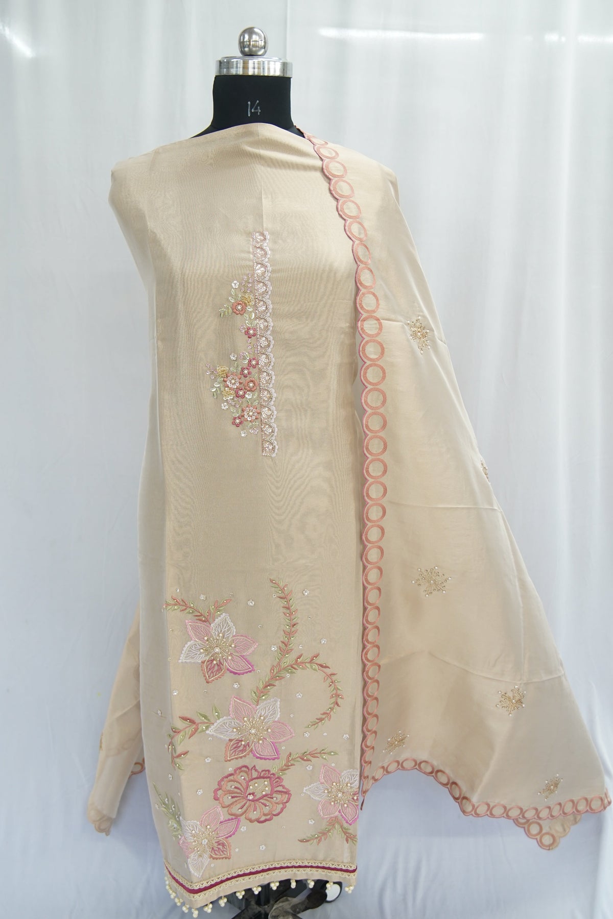Tulfi silk top and dupatta, Upada silk bottom, thread cutwork dupatta embroidery and hand work