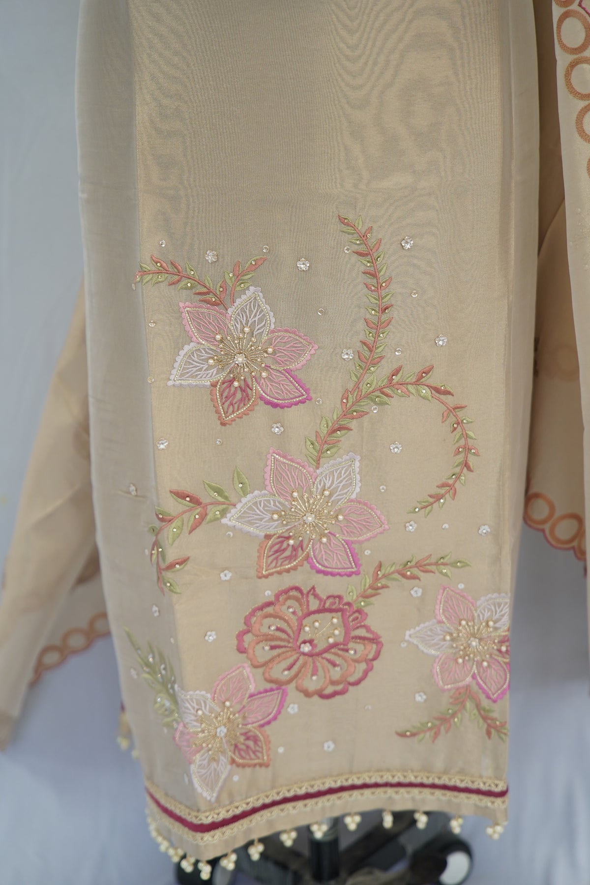 Tulfi silk top and dupatta, Upada silk bottom, thread cutwork dupatta embroidery and hand work