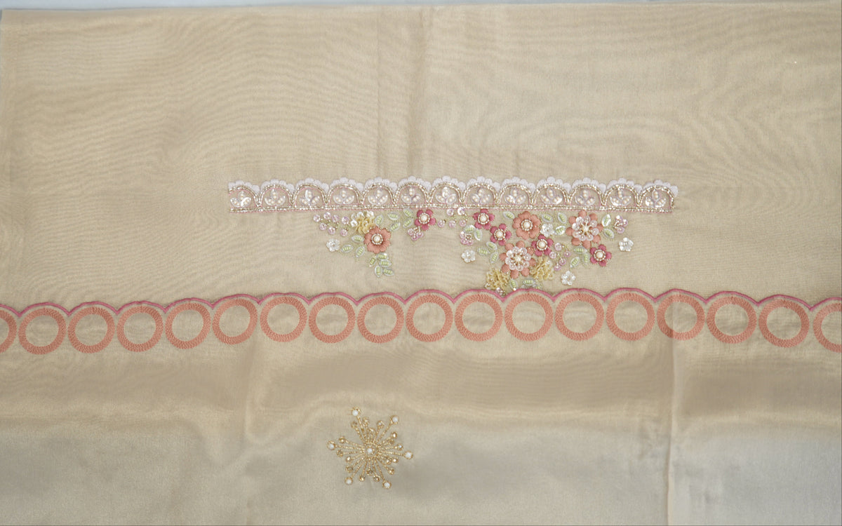 Tulfi silk top and dupatta, Upada silk bottom, thread cutwork dupatta embroidery and hand work