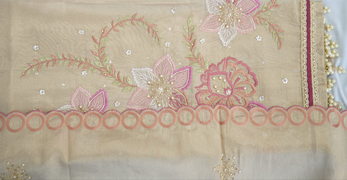Tulfi silk top and dupatta, Upada silk bottom, thread cutwork dupatta embroidery and hand work