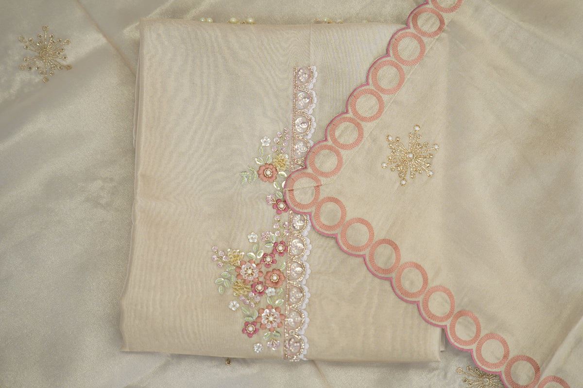 Tulfi silk top and dupatta, Upada silk bottom, thread cutwork dupatta embroidery and hand work
