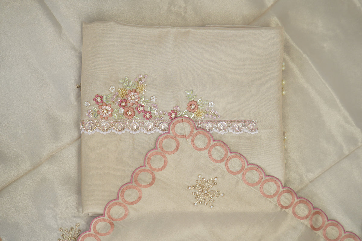 Tulfi silk top and dupatta, Upada silk bottom, thread cutwork dupatta embroidery and hand work