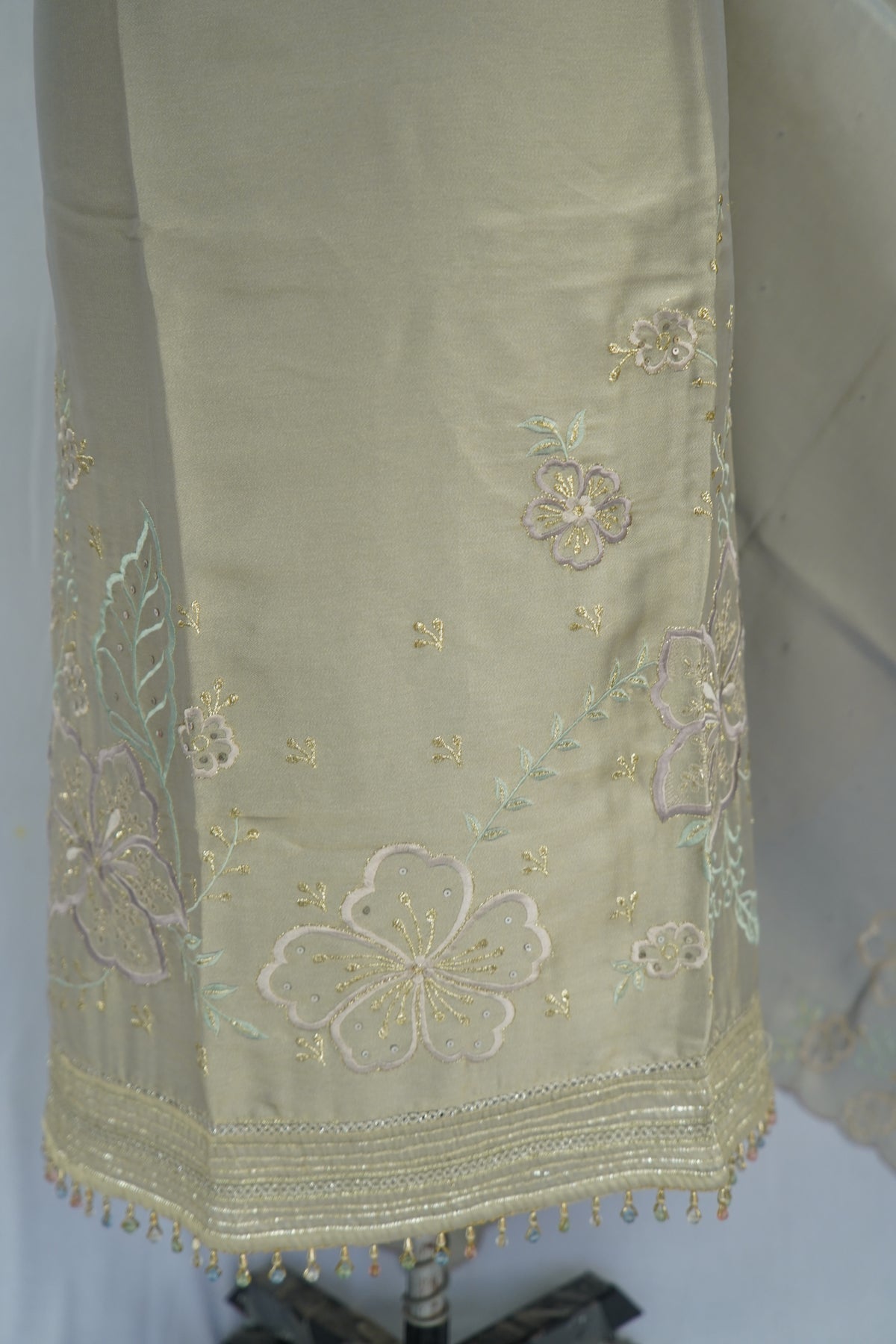 Sapphire silk top and top-to-bottom Upada silk, thread embroidery and hand work