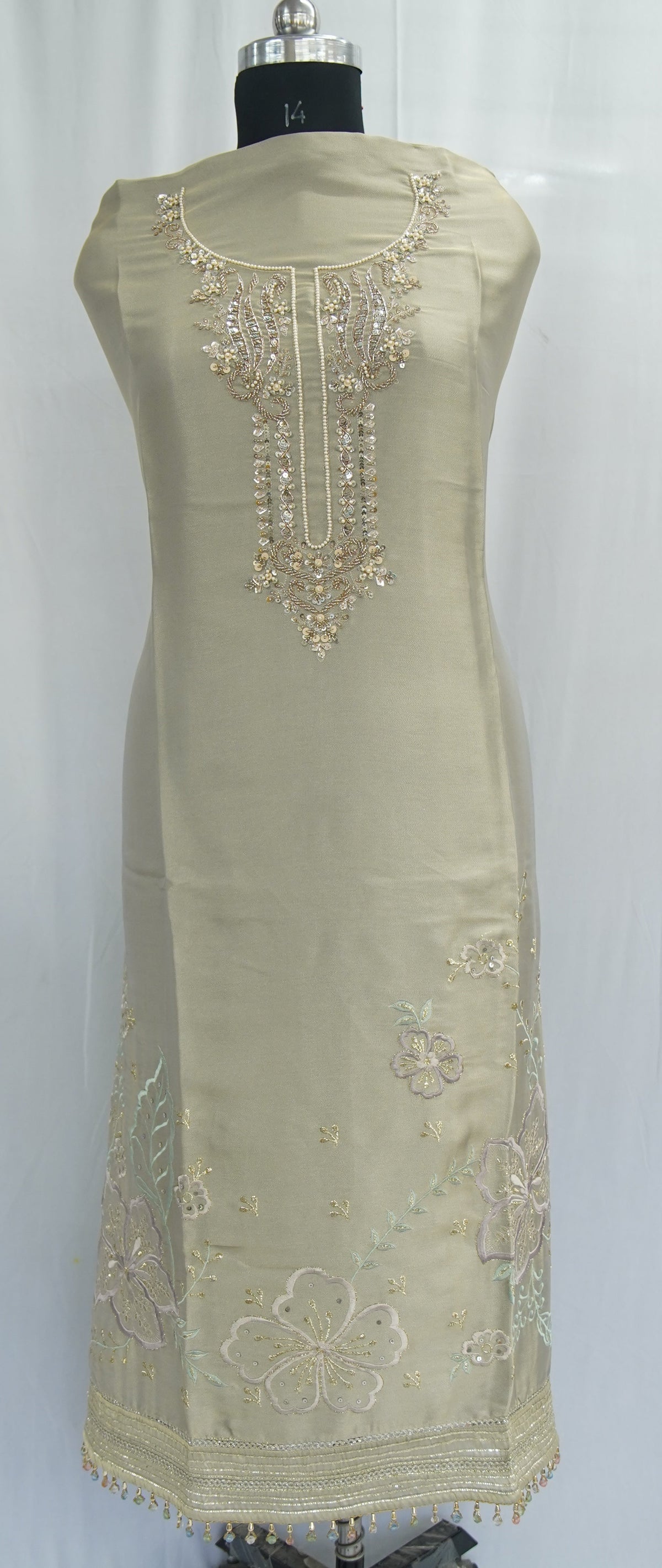 Sapphire silk top and top-to-bottom Upada silk, thread embroidery and hand work