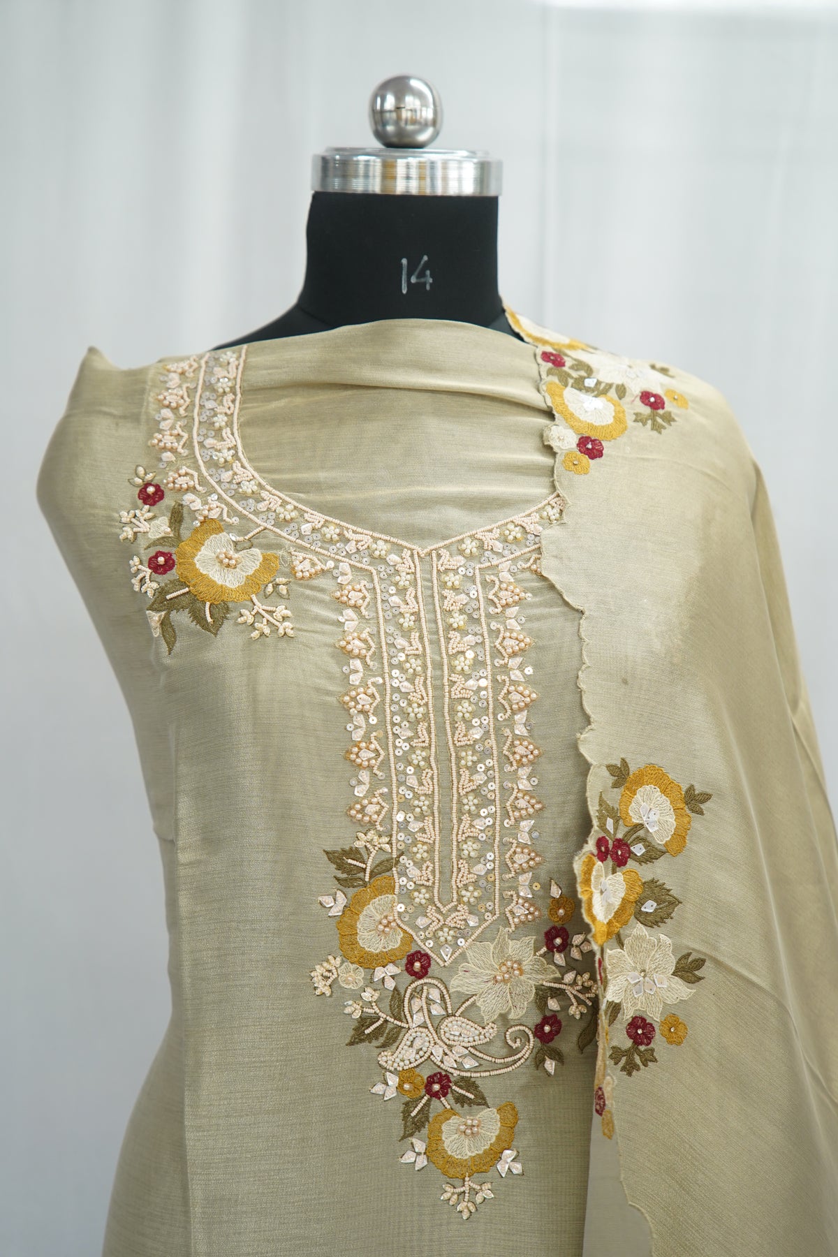 Jiraff silk shirt and dupatta, bottom Upada silk , thread work with hand work