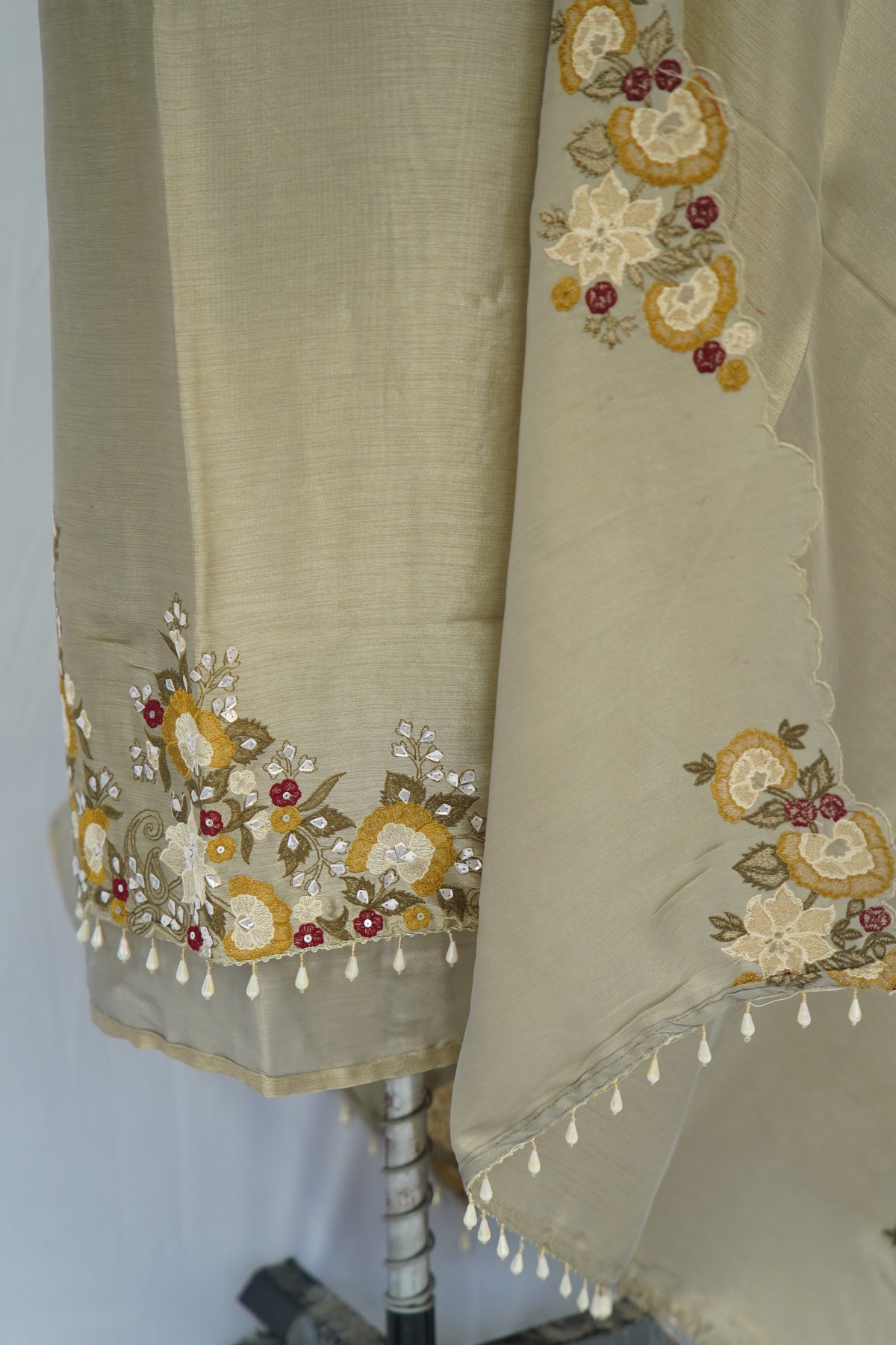 Jiraff silk shirt and dupatta, bottom Upada silk , thread work with hand work