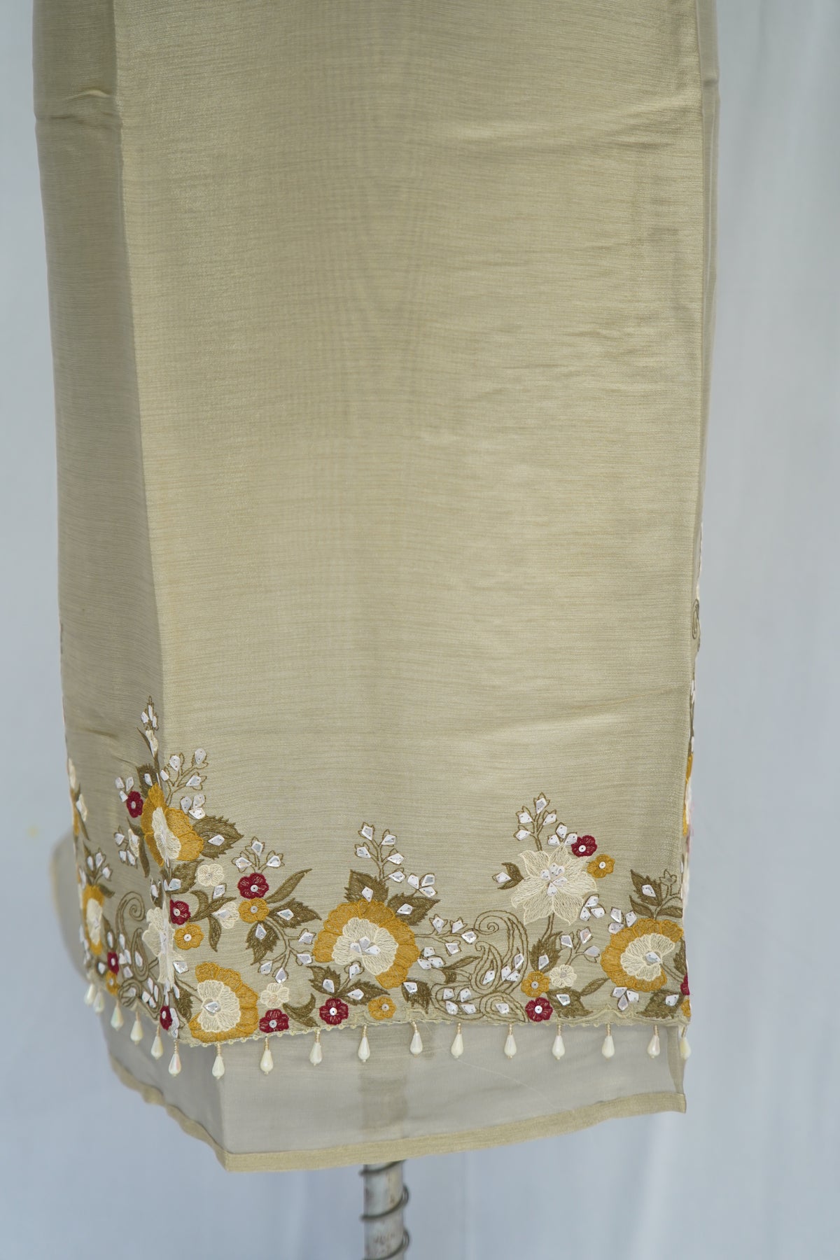 Jiraff silk shirt and dupatta, bottom Upada silk , thread work with hand work