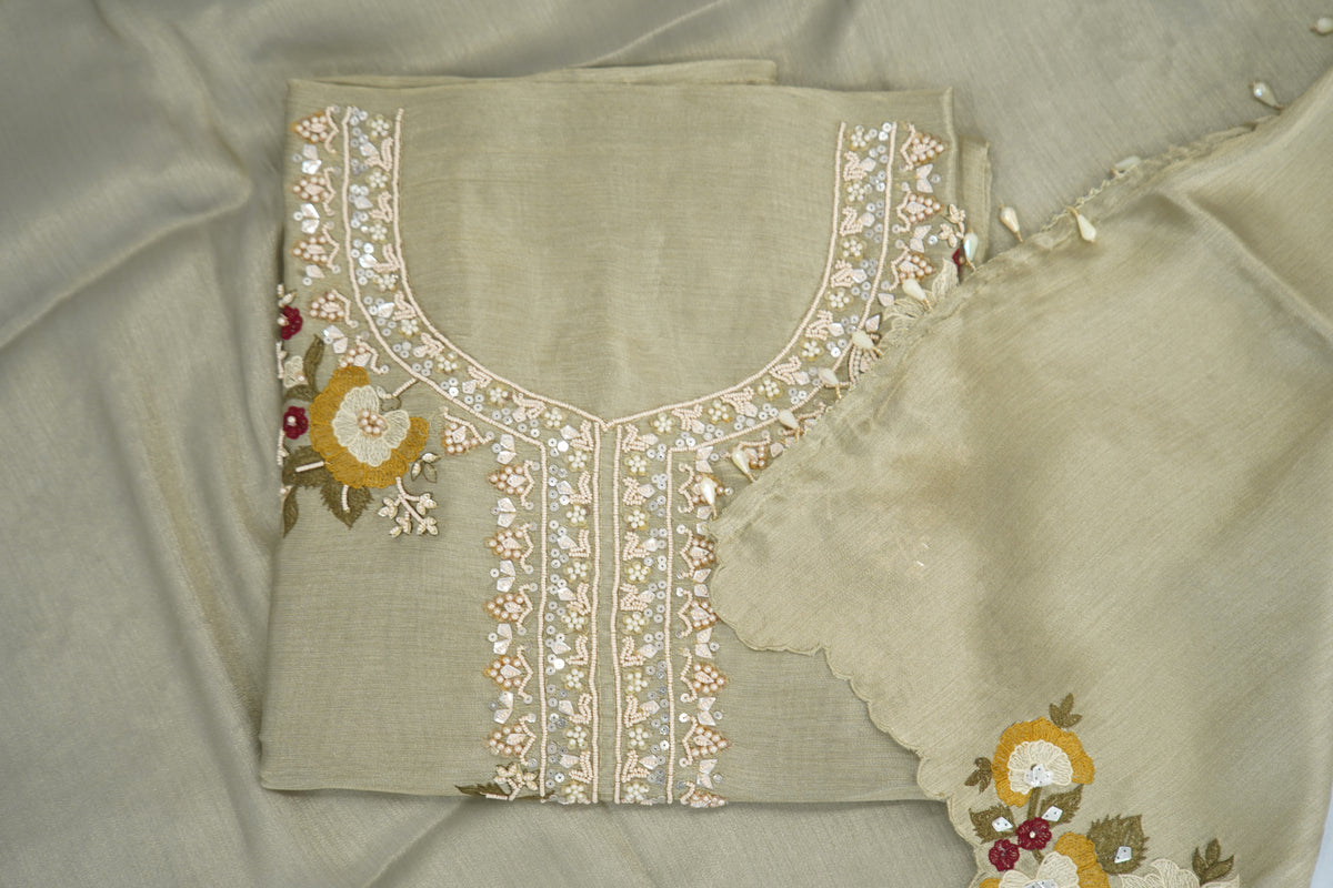 Jiraff silk shirt and dupatta, bottom Upada silk , thread work with hand work