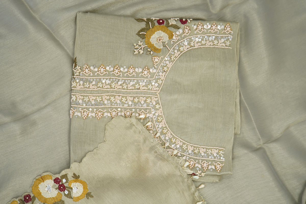 Jiraff silk shirt and dupatta, bottom Upada silk , thread work with hand work