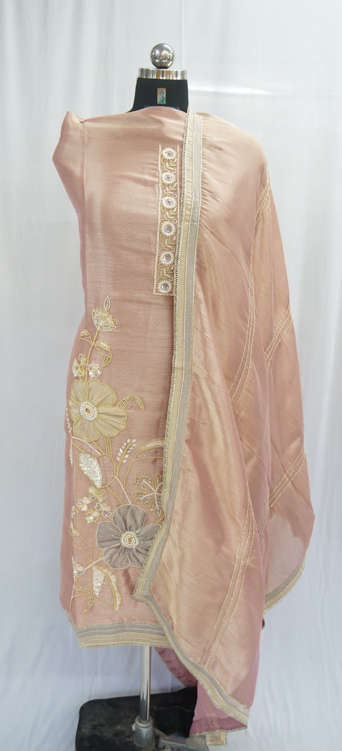 Tulfi silk top and dupatta, Upada silk bottom, dupatta embroidery and hand work with 3D flower