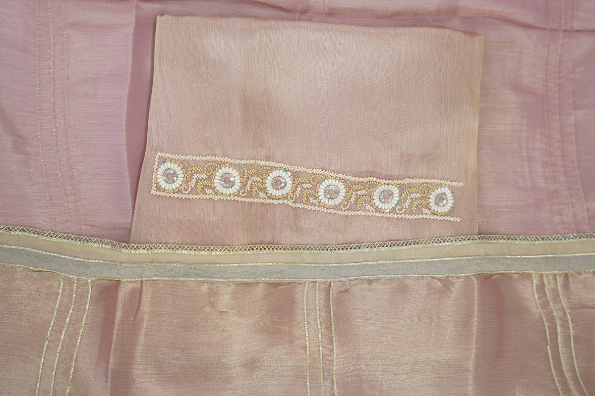 Tulfi silk top and dupatta, Upada silk bottom, dupatta embroidery and hand work with 3D flower