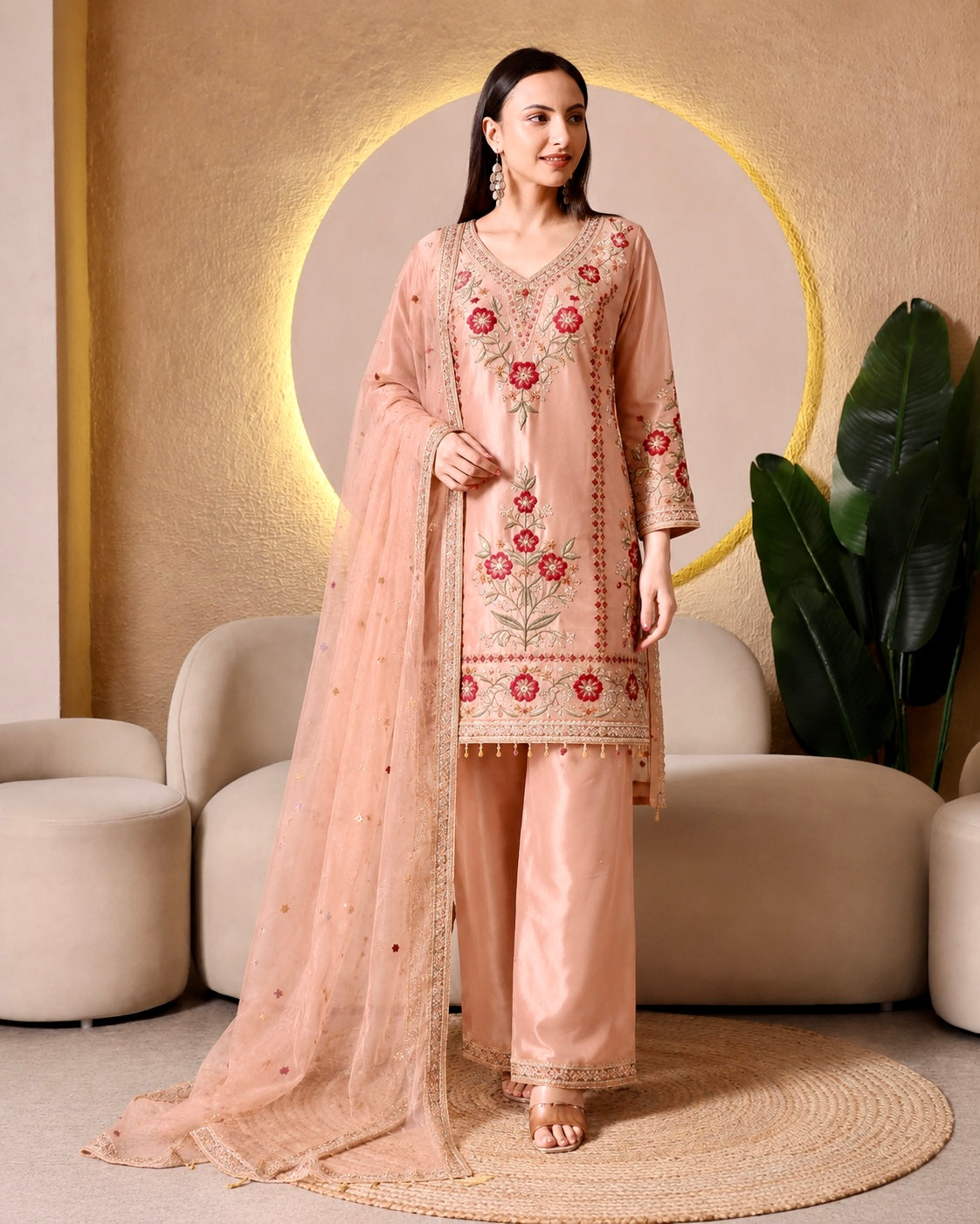 Embroidered Georgette Kurti Palazzo Set