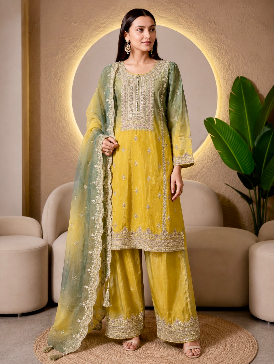 Pure Tissue With Hand Detailing Sharara Pattern