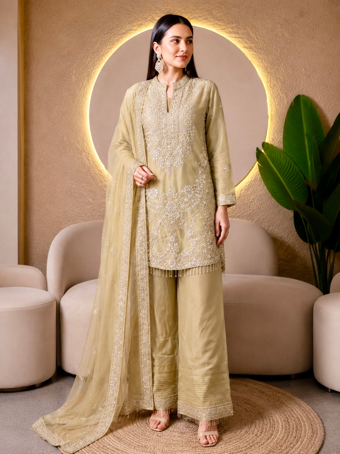Pure Tissue With Hand Detailing Apple Cut With Farsi Salwar Pattern