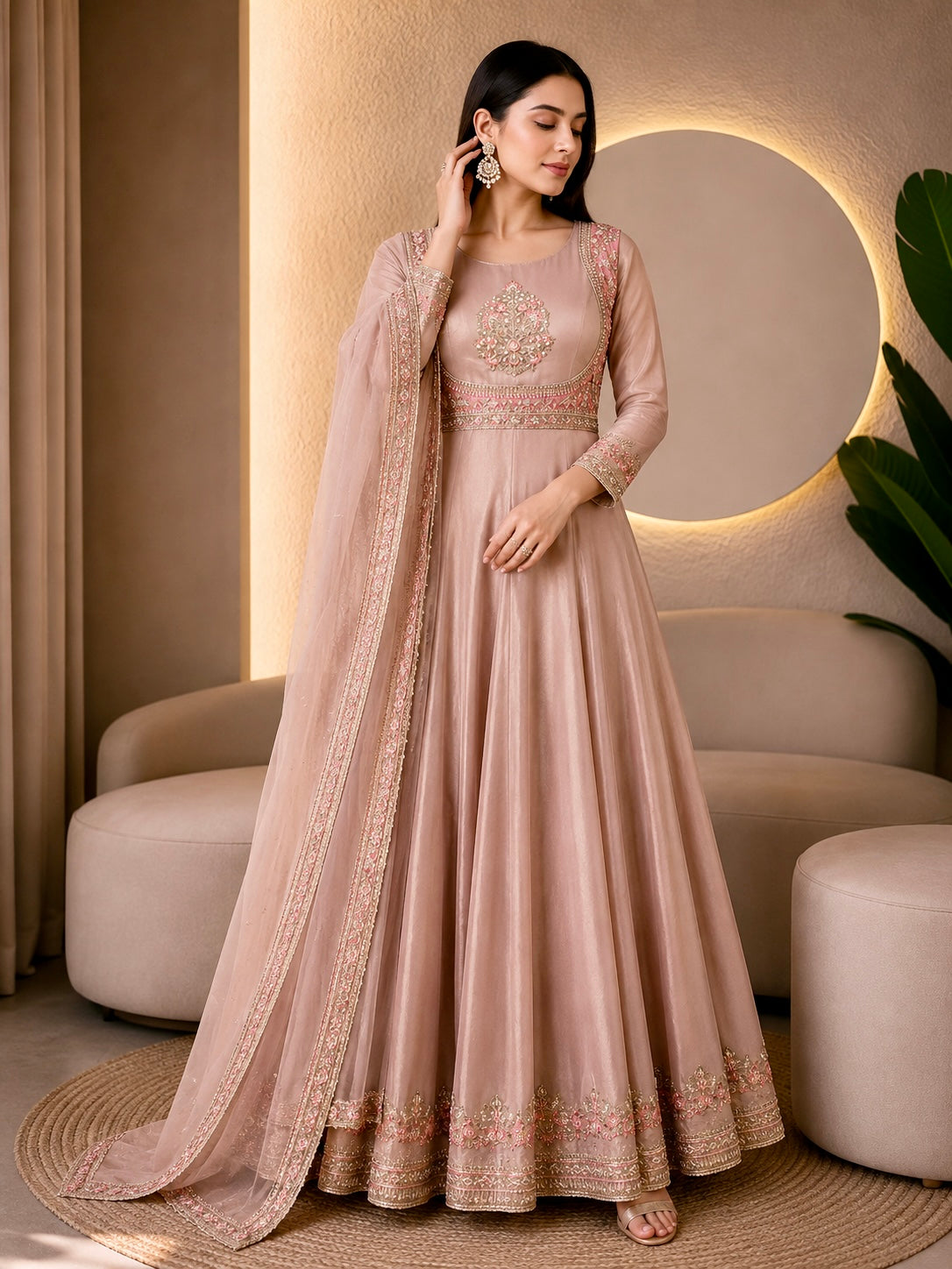 Ethnic Chinon Silk Anarkali Kurti