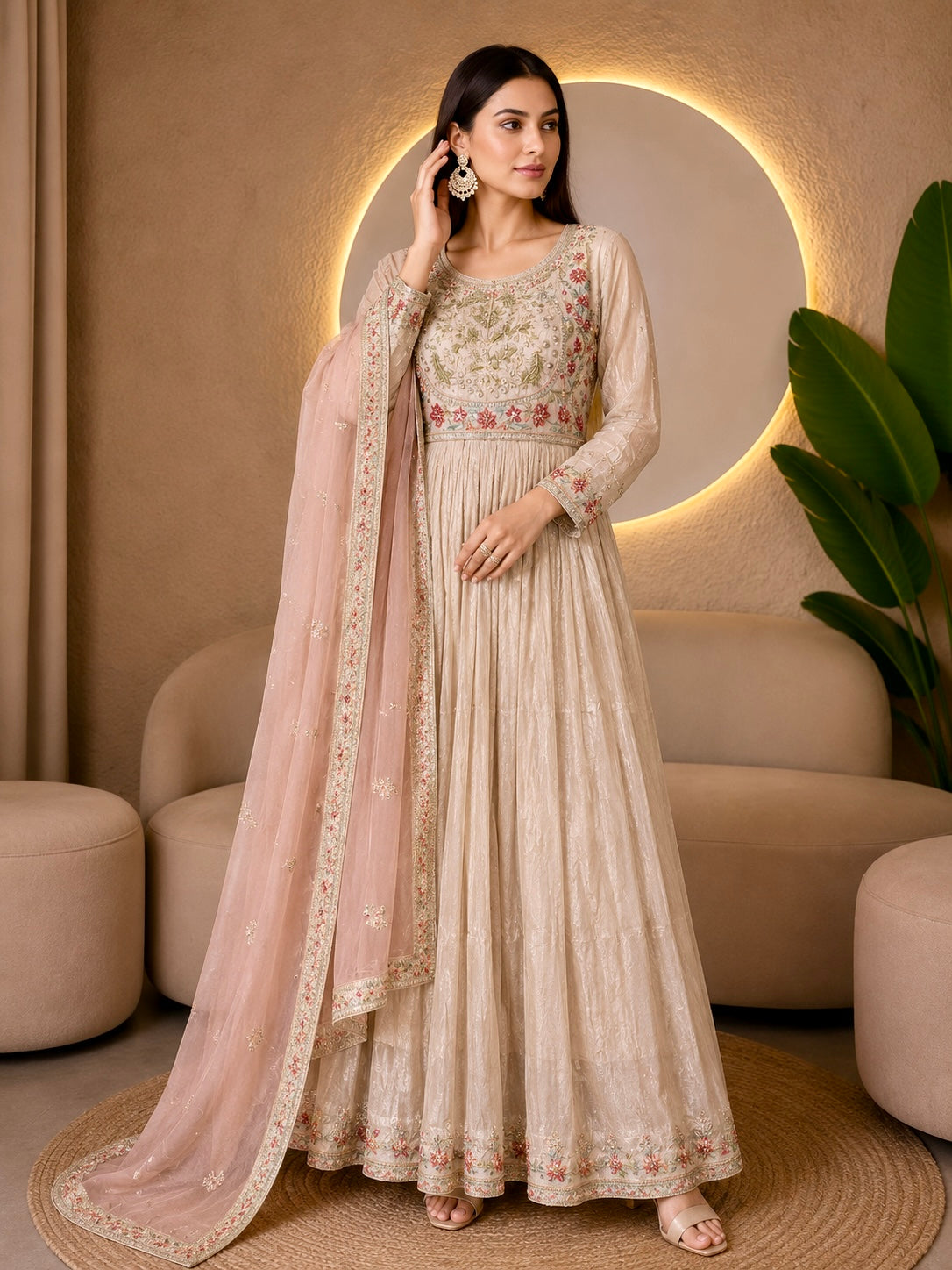 Embroidered Chinon Silk Anarkali Suit
