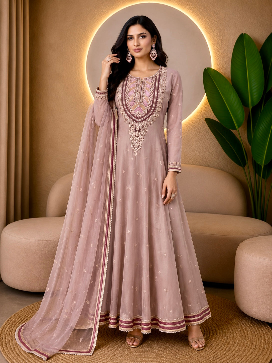 Tissue Anarkali Suit with Hand Work