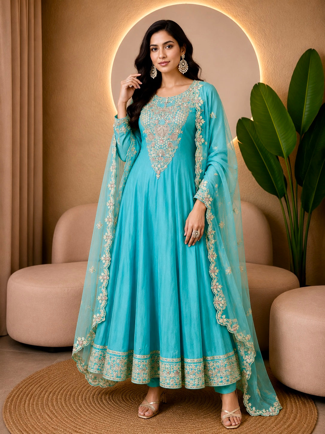 Tissue Anarkali Suit with Hand Work