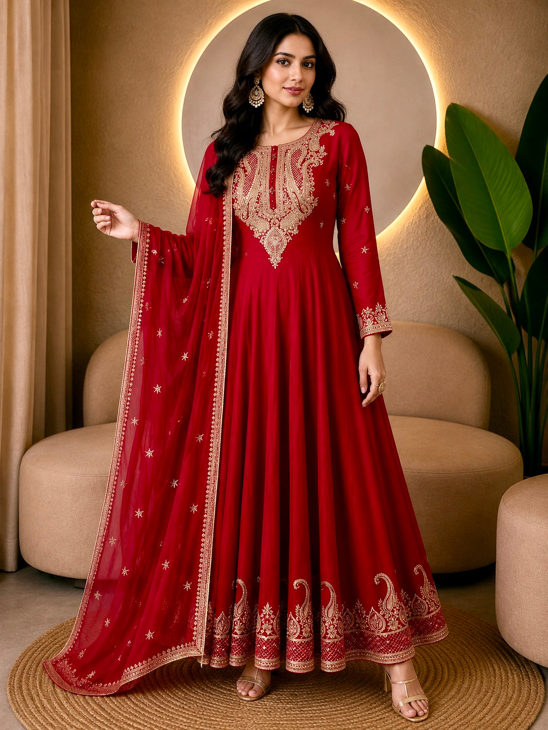 Ethnic Chinon Silk Anarkali Kurti