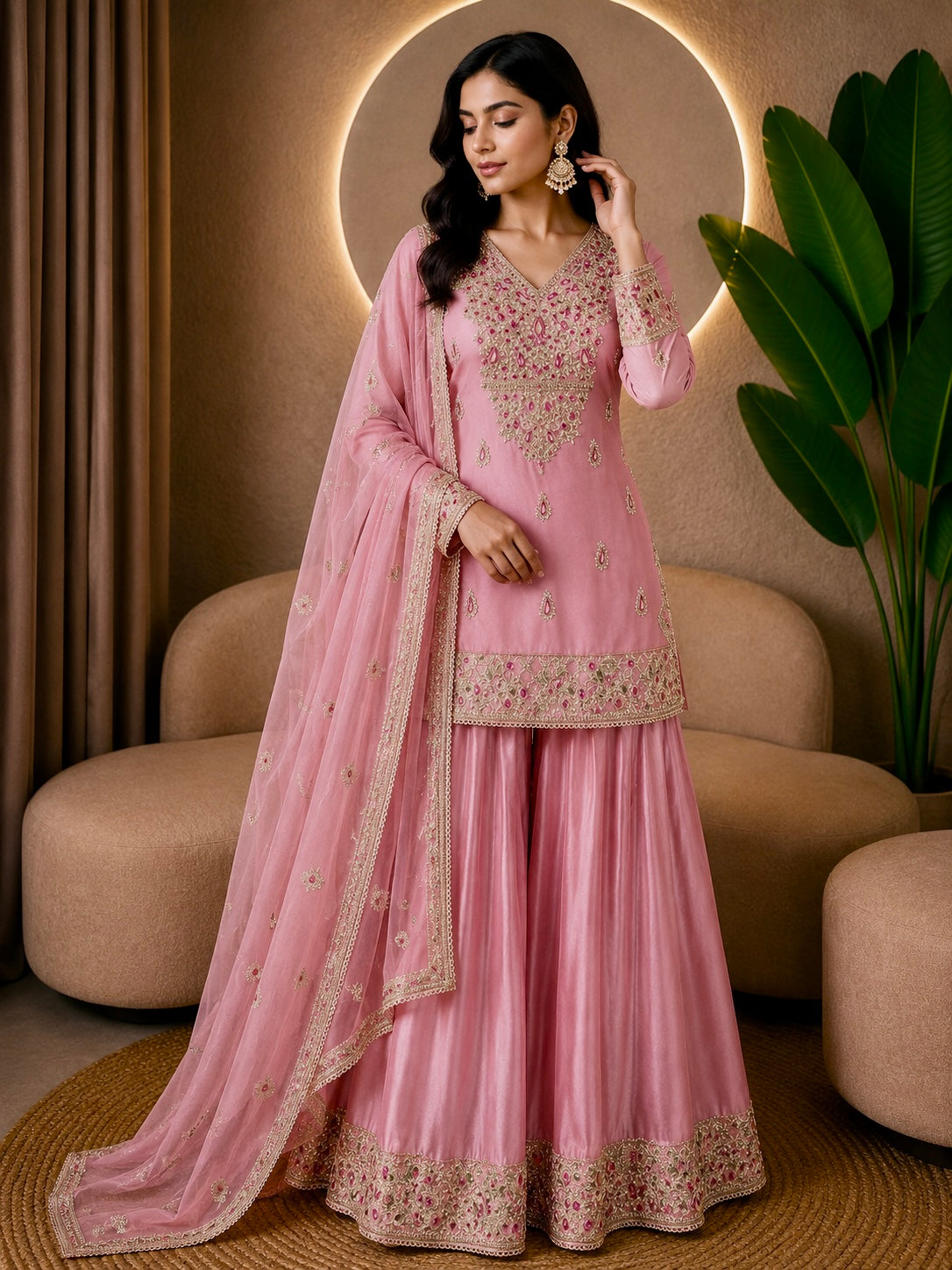 Embroidered Georgette Sharara Suit
