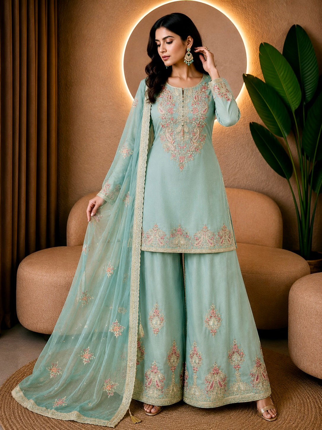 Tissue Sharara Gharara with Hand Embroidery