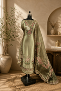 Banarasi Tissue Suit with Mirror Embroidery, Burberry Dupatta & Upada Bottom