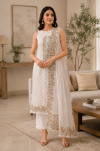 Pure Banarasi Mul set with elegant hand & machine detailing