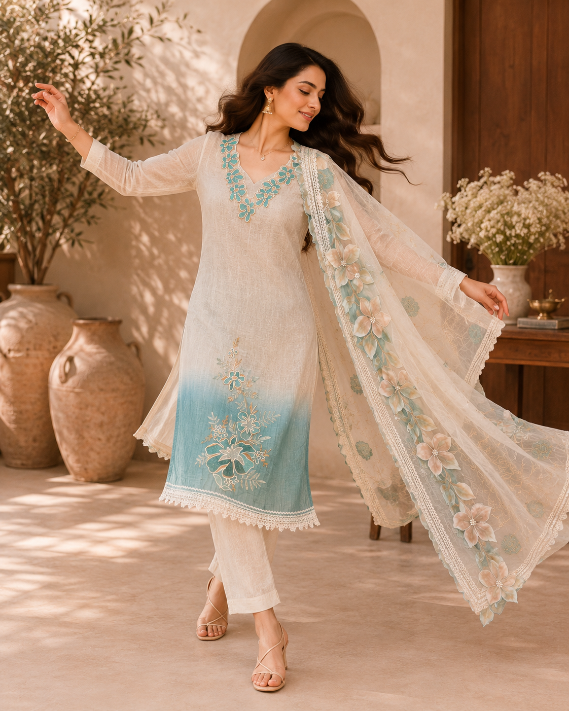 Pure Mul Banarasi grace with hand-brush artistry and intricate embroidery