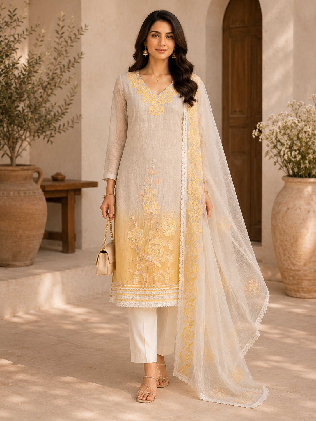 Pure Mul Banarasi elegance with intricate hand & machine embroidery