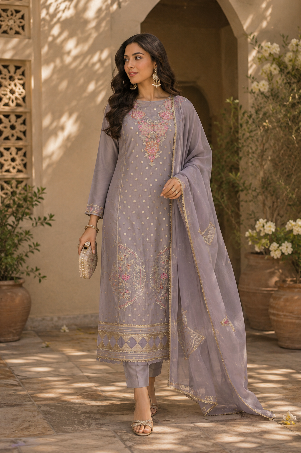 Elegant in lavender-grey salwar kameez