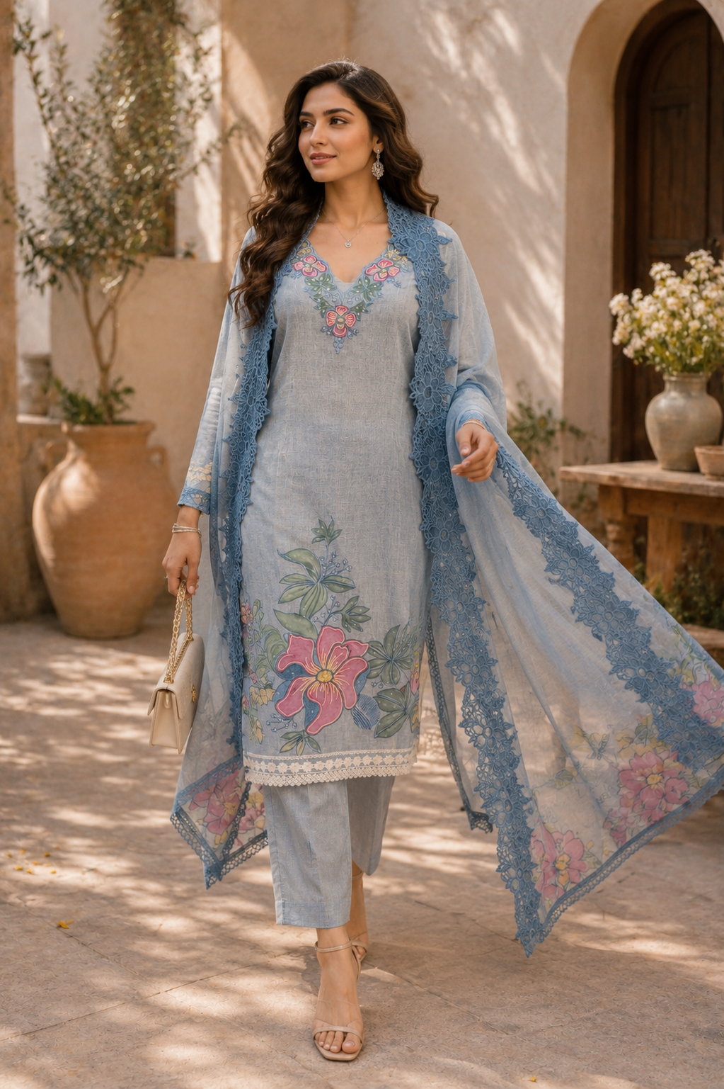 Soft Mul Banarasi elegance with hand-brushed artistry and intricate embroidery