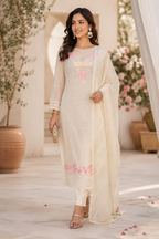 Pure Banarasi Mul set with elegant hand & machine detailing
