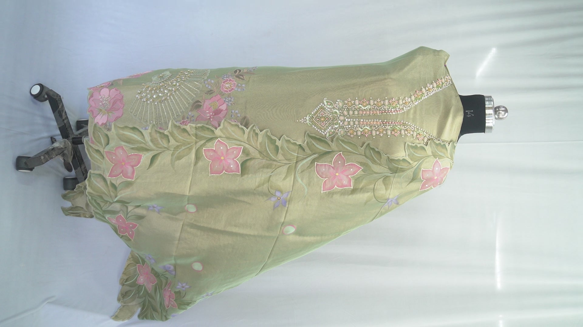 Tulfi silk top and Dupatta, Upada silk bottom, hand paint work top and dupatta cutwork