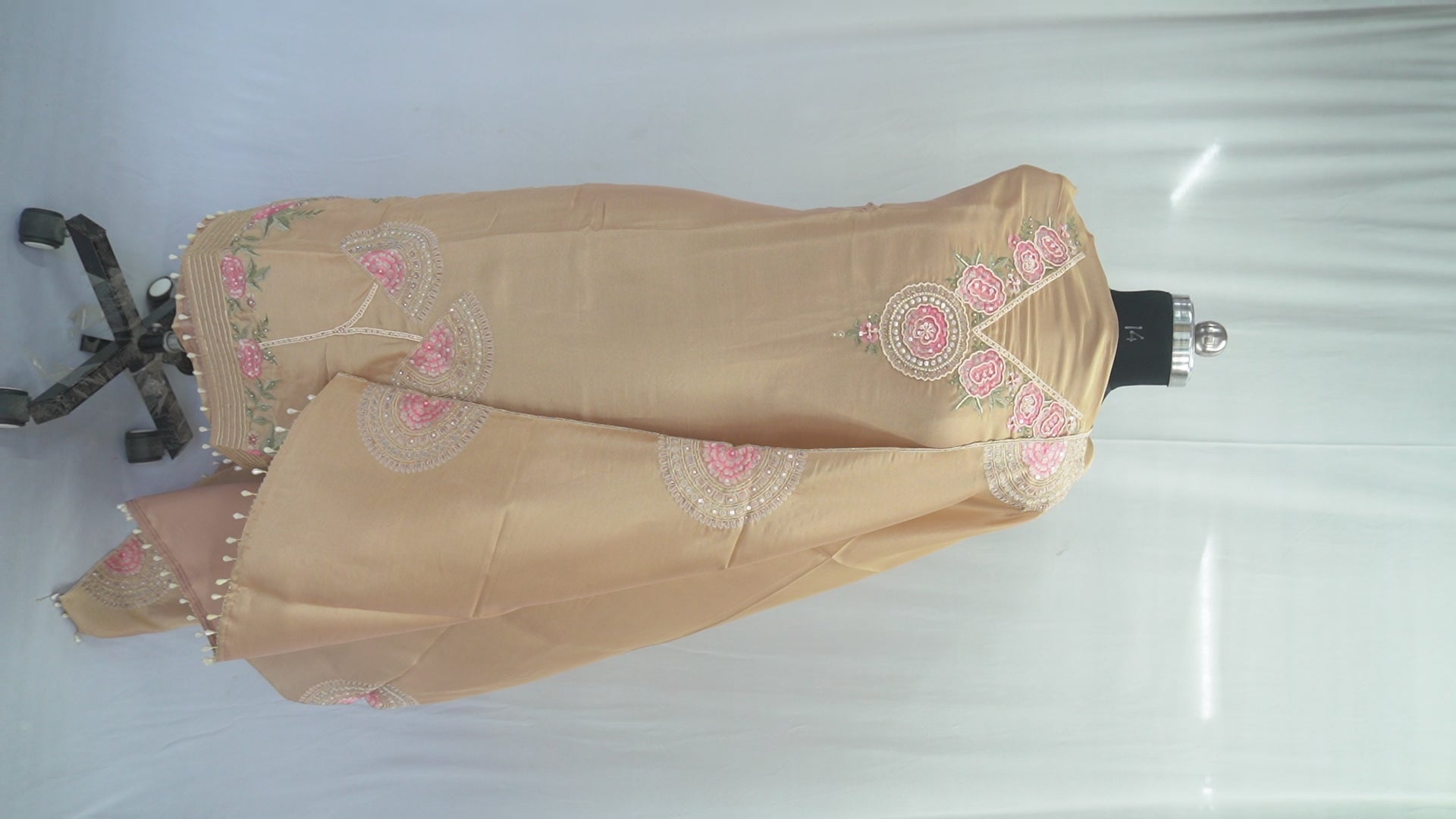 Sapphire silk top and top-to-bottom Upada silk, thread embroidery and sequence with beads work