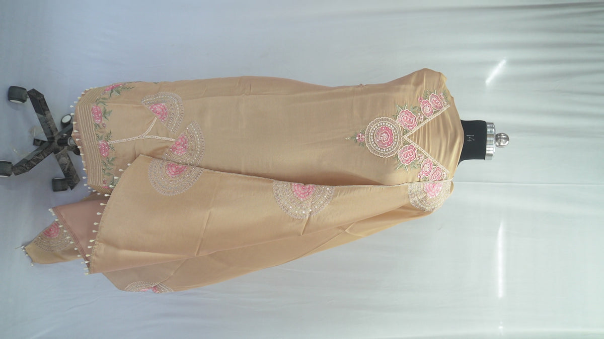 Sapphire silk top and top-to-bottom Upada silk, thread embroidery and sequence with beads work