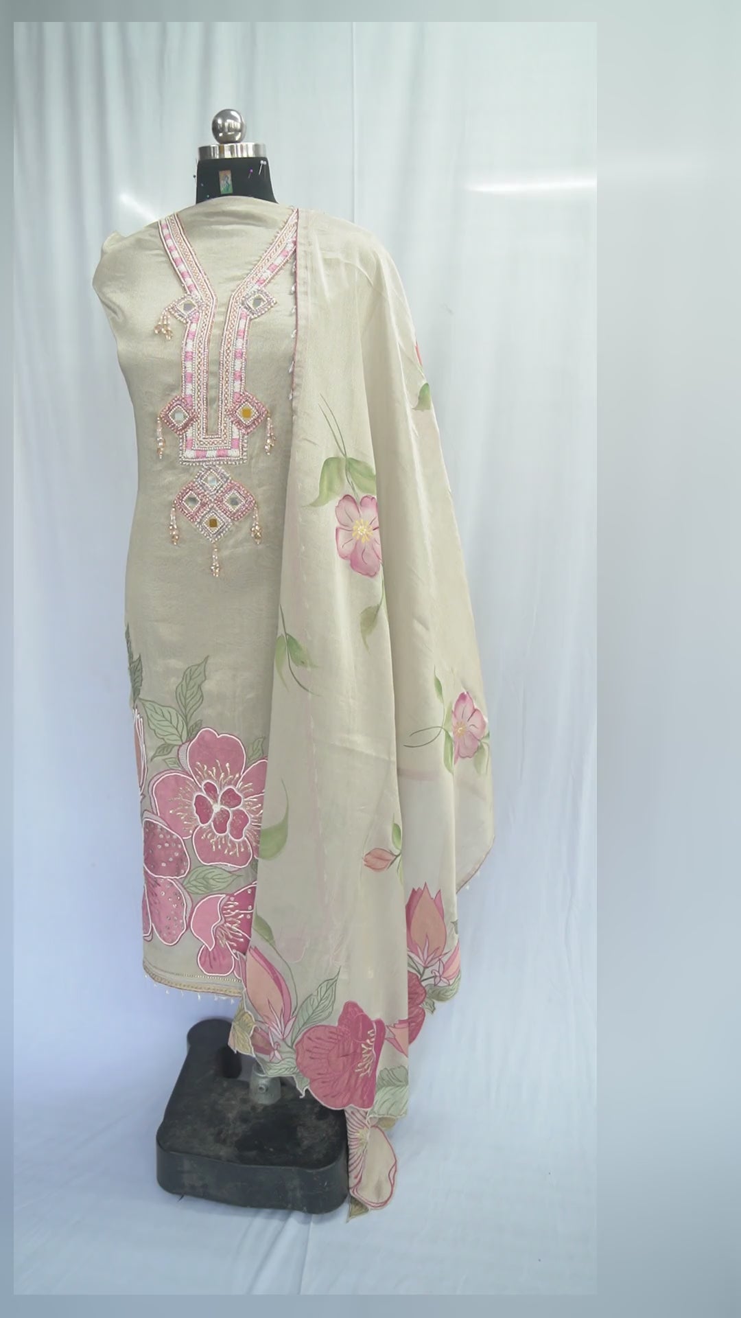 Sapphire silk top and dupatta, Upada silk bottom, Zardosi hand work and embroidery patch work